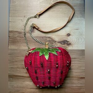 Betsy Johnson wicker Strawberry crossbody purse.
